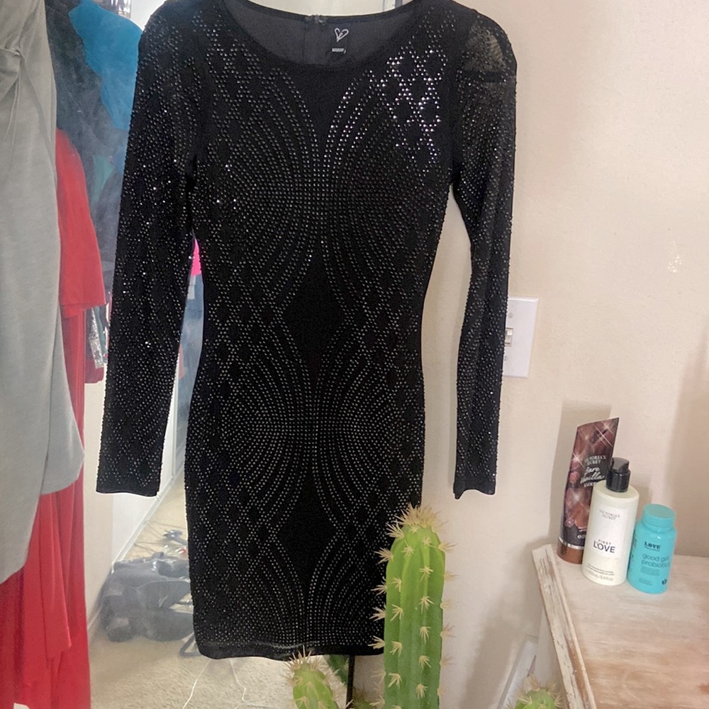 Small Windsor Long Sleeve Black Sequin Rhinestone Dress Homecoming Prom